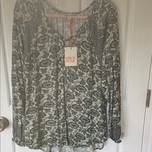 Knox Rose Women's Long Sleeve Floral Top - Black and Green